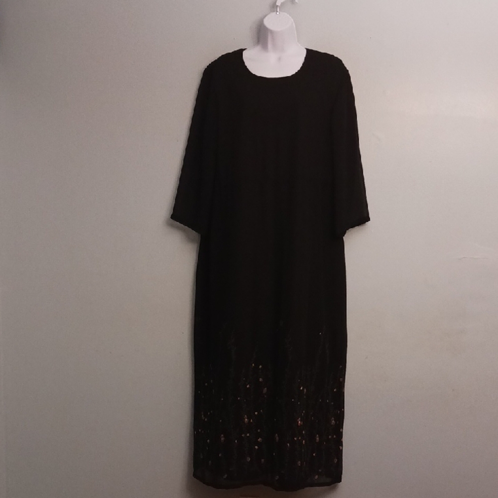 Sag Harbor size 18 women's black maxi sheer 3/4 sleeve dress with floral design.